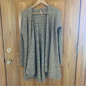 Free People Open Front Cardigan Duster Sweater Coat Brown Ribbed Knit